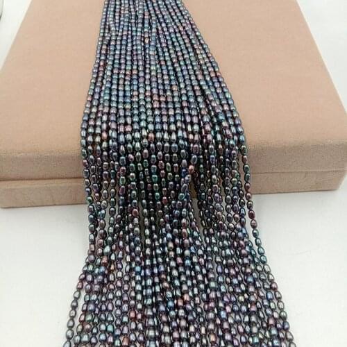 One strand 37 cm ,3-4 mm BLACK MINI rice FRESHWATER PEARL BEADS,100% freshwater pearl material with OVAL shape-AA quality