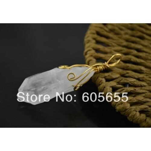 Natural Clear Crystal Point Stone Wire Wrapped Pendants fit Fashion Necklace 5pc per lot Free Shipping