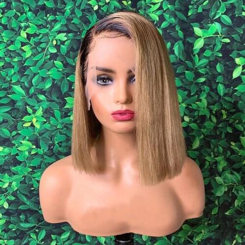 Ombre Honey Blonde Short Cut Bob Lace Frontal Wig For Women Human Remy Hair With Baby Hair Preplucked Brazilian Can Dye Straight