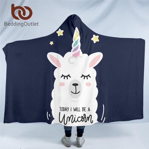 BeddingOutlet Cute Llama Hooded Blanket for Adults Unicorn Sherpa Fleece Blanket Cartoon Alpaca Wearable Throw Blanket Hoodie