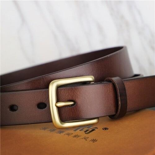 Belt Womens Leather Soft Vintage Copper Buckle Simple Fashion All-match Handmade Leather Jeans Waistband Luxury Fashion
