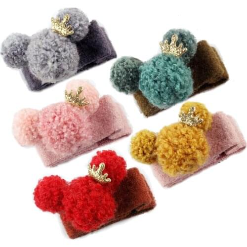 Girls Cute Teddy Ball Pompoms Glitter Mickey Hair Tie Bands Elastic Hair Holder Lined Alligator Hair Clips For Kids HT005