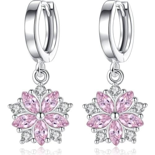 XIYANIKE 925 Sterling Silver Drop Earrings For Wonmen Korean Style Cute Flower Crystal Engagement Jewelry Accessories