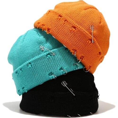 Spring Autumn Unisex Beanie Casual Hip Hop Short Hat Adult Men Women Beanies With Hole Pin Knitted Beanie Skull Cap Elastic Hats