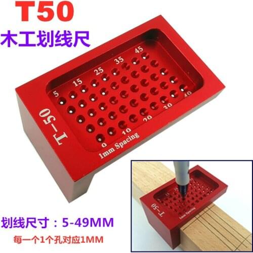 T50 Woodworking Scribing Ruler Hole-hole Ruler Aluminum Alloy T-shaped Ruler Woodworking Scriber Mini Scriber