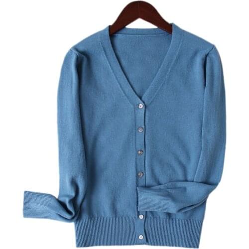 Thin Knitted Women Sweater And Cardigan Winter New V-Neck Solid All Match Casual Female Outwear Coat Tops