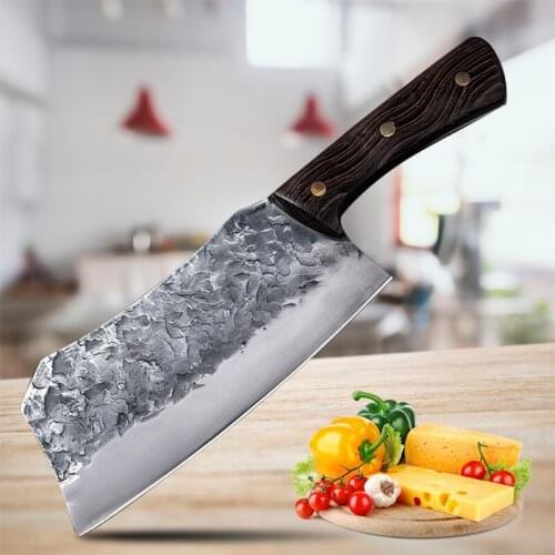 7.5 Inch Traditional Handmade Forged Knife Chinese Chef Kitchen Chop Bone Meat Cleaver Vegetables Slicing Knife Stainless Steel