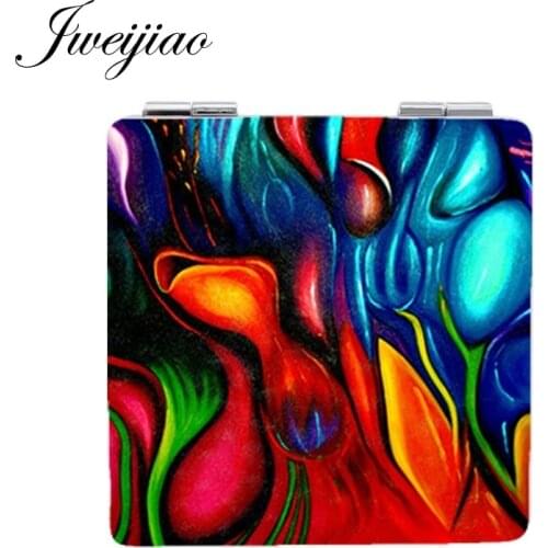 Youhaken Famous Abstract Painting Image Printed Leather Pocket Mirrors Square 1X/2X Magnifying Folding Mini Makeup Mirrors