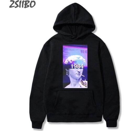 Funny Mens hoodies Vaporwave Michelangelo Statue David Print Pullover Unisex sweatshirt Hip Hop Oversize Hooded men streetwear