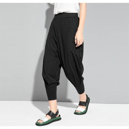 Womens new summer fashion trend personality contracted dark casual large size seven - point Harlan pants