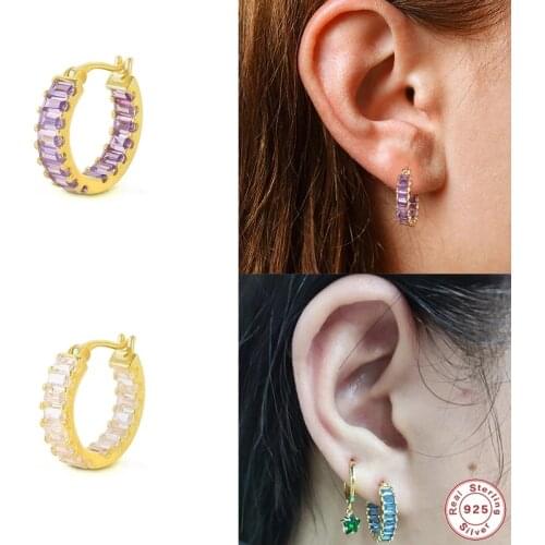 Aide 925 Sterling Silver Double Side Square Zircon Pave Hoop Earrings For Women Luxury Thick Circle Huggies Wedding Jewelry 1PC