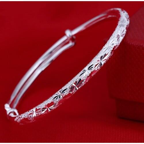 YJ-B-S712 New Fashion 990 Full Silver Bracelet Retro Push-pull Adjustable Hand Ornaments Women Bangles