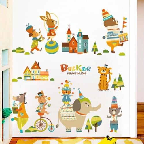1 Cute Cartoon Animal for Childrens Room Baby Bedroom Decoration Wall Stickers Kindergarten Backview 3D Art Mural