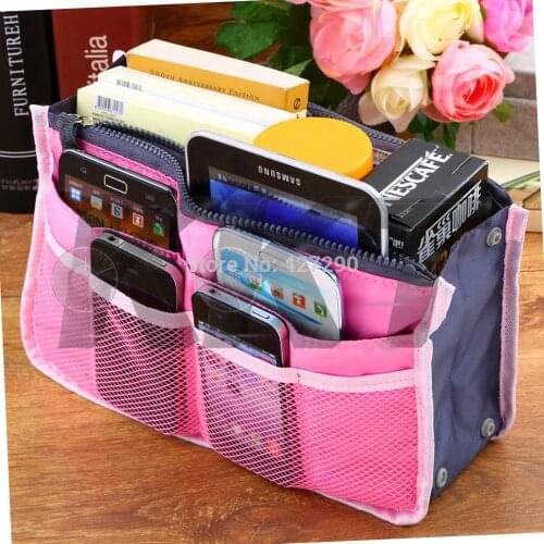 1Pcs Bag in Bag,Double Zipper Portable Multifunctional Travel Pockets Handbag Storage Bag,Fadish Travel Organizer Makeup Bag
