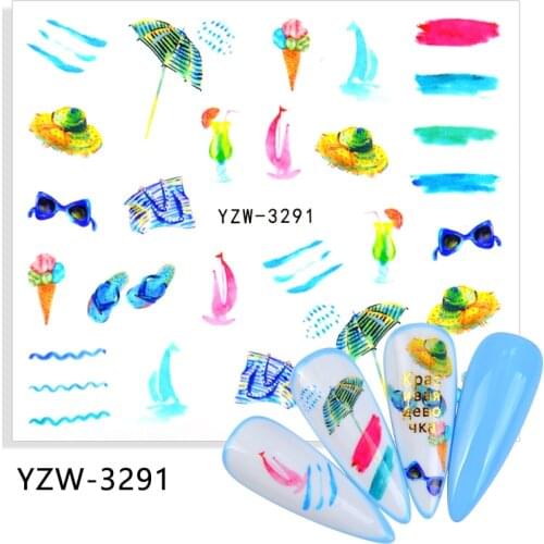 4pcs Watercolor Beach/Ocean Nail Desgin Nail Sticker Watermark Tattoo Summer DIY Decor