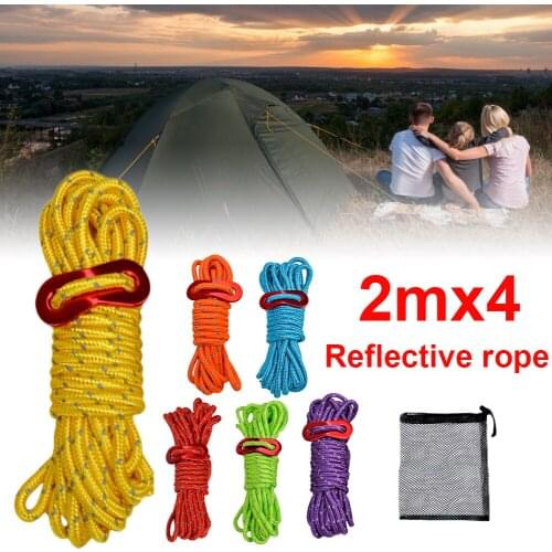 4pcs 2M Reflective Guyline High-Strength Paracord Rope with Wind Rope Buckle for Camping Multi function Clothes Hanging Rope