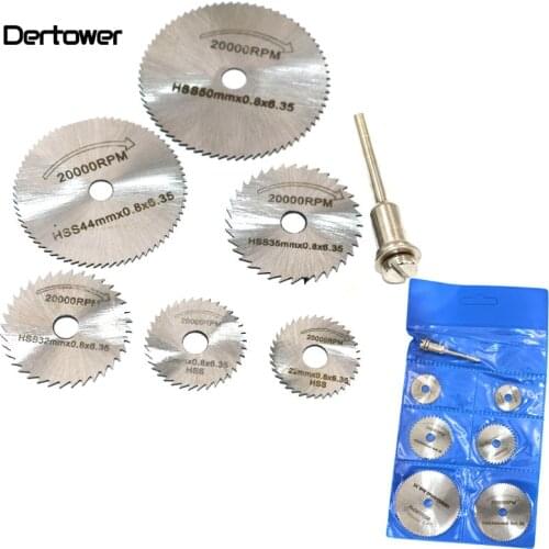 6PCS HSS Rotary Tool 22 /25 /32 /35 /44 /50mm Circular Saw Blades Cutting Discs Mandrel for Dremel Cut off DT6
