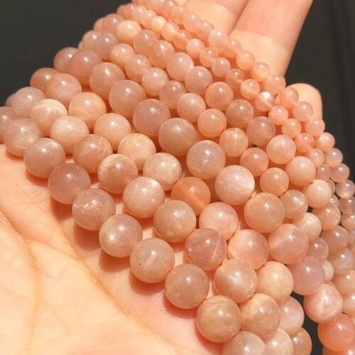 A+ Natural Gem SunStone Beads Round Loose Spacer Beads For Jewelry Making Diy Chains Bracelets Necklace 4 6 8mm 15"Inches