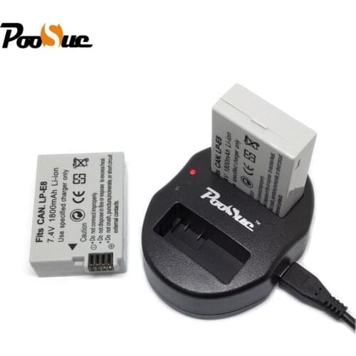 2Pcs LP-E8 LPE8 LP E8 Battery +USB Dual Charger for Canon camera EOS 550D 600D 650D 700D X4 X5 X6i X7i T2i T3i