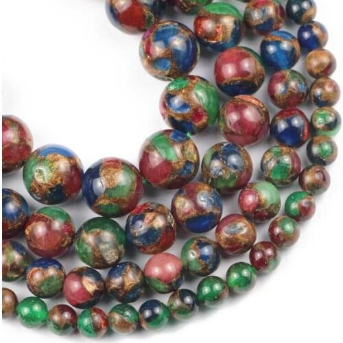 Natural Stone Red Green Gold Cloisonne Agates Beads 6/8/10/12MM Round Spacer Loose beads for Jewelry making DIY bracelets 15