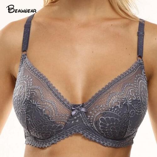 Beauwear French Style Light Weight Women Lace Bra Breathable Back Closure Adjustable Strap Soft Deep V Thin Lingerie Top