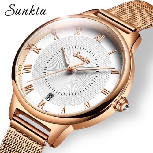 SUNKTA Women Fashion Simple Watch Dress Quartz Watches Ladies Stainless Steel Waterproof Wrist watch Girl Clock Relogio Feminino