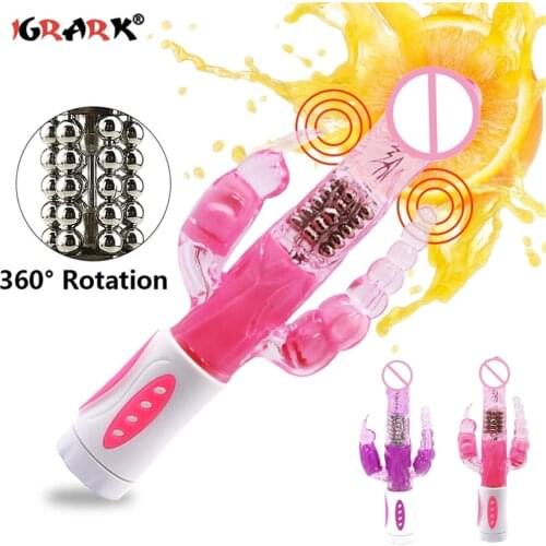 360° Rotation Dildo Rabbit Vibrator Triple Pleasure G Spot Clitoral Stimulator Anal Beads Butt Plug Vagina Sex Toys for Women 18