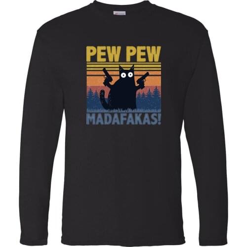 Funny Cat Pew Madafakas Round Neck Tops Long Sleeve Tee Hip Hop T-Shirts Mans T-shirt Camiseta Streetwear Karate Kid T Shirt