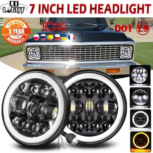 CO LIGHT 7inch LED Headlight H4 Hi-Lo With Halo Angel Eyes 180W E9 Turn Signal For Lada 4x4 urban Niva Offroad Motocycle 12V 24V