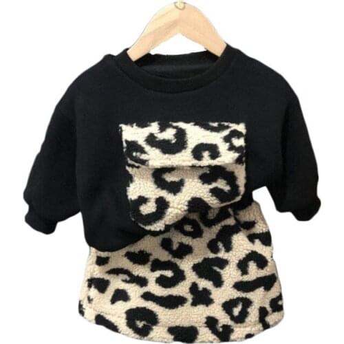 Children Clothing Sets Girl Clothing Sets Winter Velvet Sweatshirt + Skirt Sets Kids Clothes Unisex Boy Clothing Leopard Sets