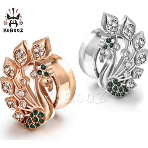 New Peacock Shape Stainless Steel Ear Piercing Plugs Ear Gagues Stud Tunnels Beauty Gift For Women Fashion Style By Pair