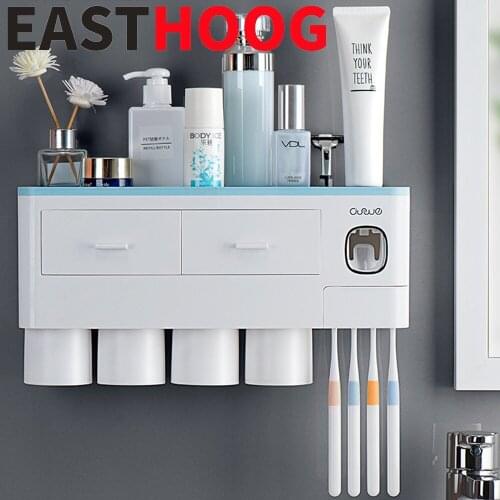 New Magnetic Wall Mounted Toothbrush Storage Holder Toothpaste Dispenser with Cups Bathroom Accessories Tools Household Items
