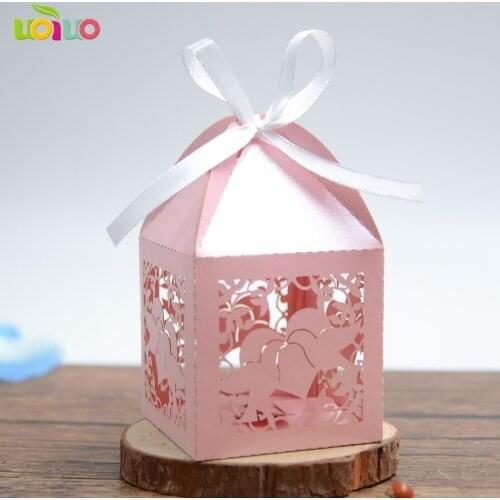Newest romantic pink laser cut pigeon personalize wedding gift candy favor box