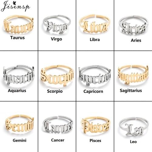 New Creative Adjustable Twelve Constellations Letter Ring Birthday Jewelry for Woman Stainless Steel Zodiac Sign Finger Rings