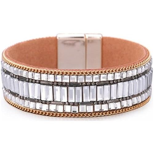 ORNAPEADIA 2021 New Retro Ladies Bracelet PU Leather Fashion Wild Inlaid Glass Diamond Magnetic Buckle Bracelet Wholesale
