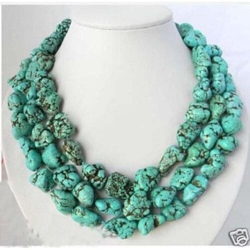 Free shipping >>long 46"inch Natural Tibet Asian natural Stone Turquoises jewelry Necklace