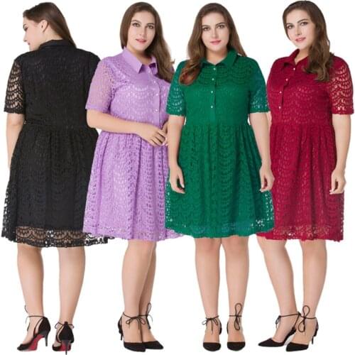 Plus Size Dresses For Women 4xl 5xl 6xl 2019 New Turn-Down Collar Summer Casual Lace Vintage Dresses