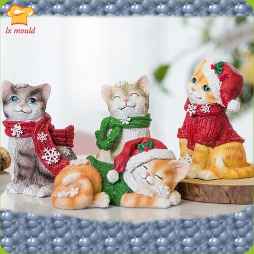 Christmas cat silicone mold snowflake kitten home decoration candle plaster mould