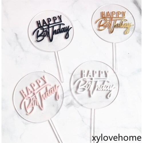 Happy Birthday Acrylic Cake Topper Gold Circle Double Layer Cupcake Topper Birthday Party Cake Decorations #250