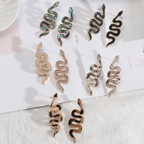 Snake Shape Abalone Shell paper Leopard Leather Stud Earrings Stone Gold Color Brincos Pendientes Fashion Brand Jewelry Women