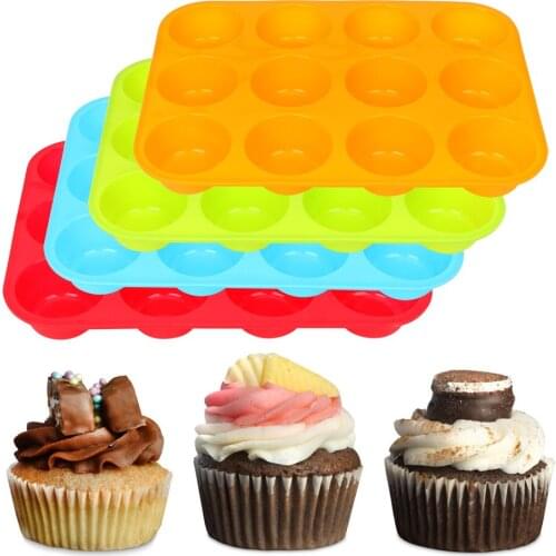 NICEYARD 12 Holes Silicone Round Muffin Moussi Mold Non-Stick Ice Tray Pudding Cake Mould Chocolate Cake Cup