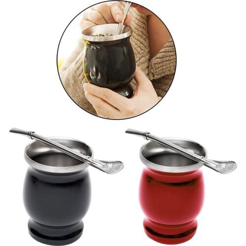 Stainless Steel Double Walled Modern Yerba Mate Gourd Mate Cup Double Walled Mug with Straw Spoon Gift Traditional Mate Cup