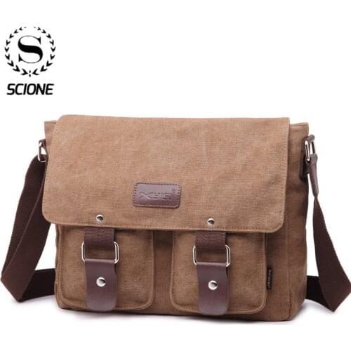 SCIONE Mens Vintage Canvas Messenger Bag 2020 Casual Crossbody Bag For Men Man Travel Black Bag Bolsa Masculina Dropshipping