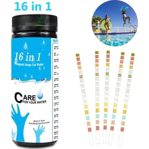 100Pcs 16-In-1 Swimming Pool Test Paper Residual Chlorine Anti-VC PH Value Alkalinity Hardness Test Strip Bottle Tub Water Quali