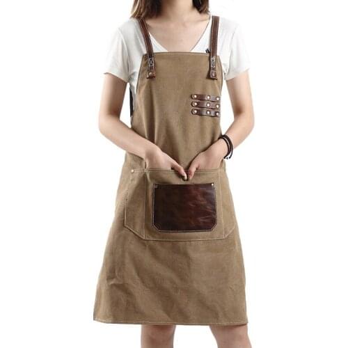 In stock adjustable cross strap multi-purpose shop apron with tool pocket canvas garden apron kitchen aprons