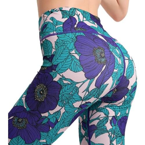 VIIANLES High Waist Fitness The Floral Legging Women Workout Push Up Digital Printing Gym Jeggings Polyester Sportswear Pants