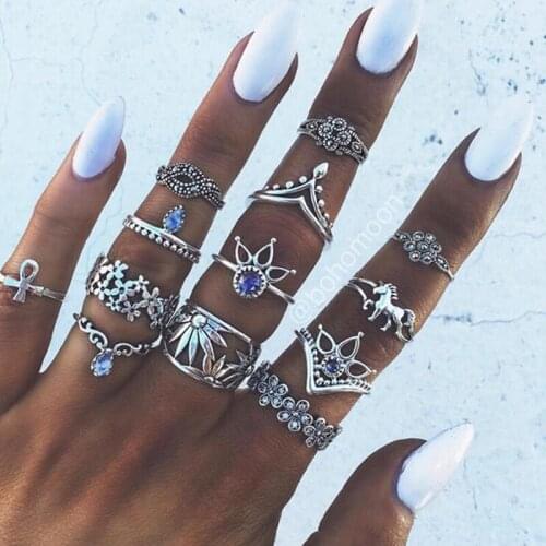Vintage crystal ring Women jewelry rings on fingers aesthetic wedding Knuckles accessories Gift for mom 2021 trend 13pcs/sets
