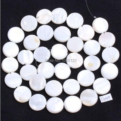 High Quality 11mm Pretty Natural White Shell MOP Coin Shape DIY Gems Loose Beads Strand 15" Jewelery Making w847