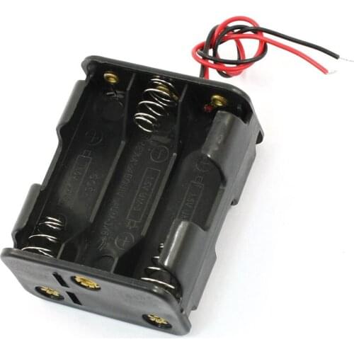 Wholesale5pcs*15cm Leads Dual Layers Black Plastic 6 x 1.5V AA Battery Case Holder