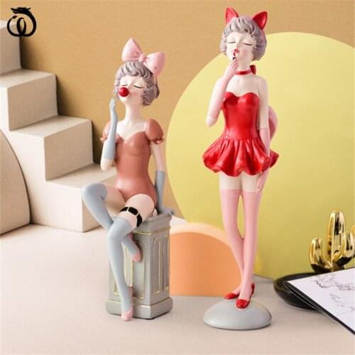 WU CHEN LONG Nordic Modern Bubble Girl Art Sculpture Abstract Rabbit Cat Ear Lady Statue Figurine Resin Crafts Home Decor R5983
